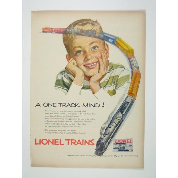 Lionel Trains Vintage 1950s Advertising Print One Track Mind Catalog AD - Picture 1 of 2